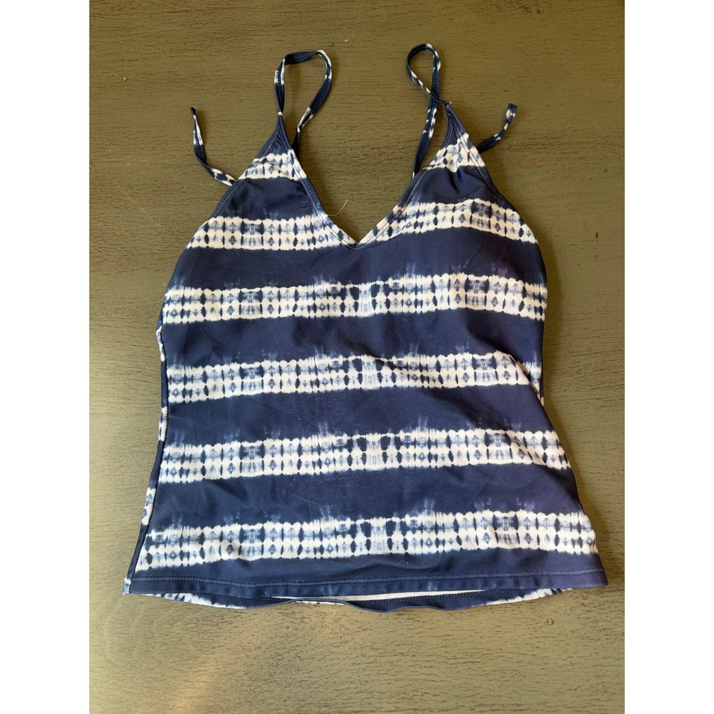 Bobbie Brooks Ladies Navy Blue White Tie Dye Stripe Tankini Swim Top Size M